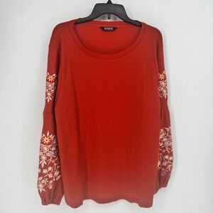 BloomChic Womens Burnt Orange Waffle Knit Floral Embroidered Top Size 18-20